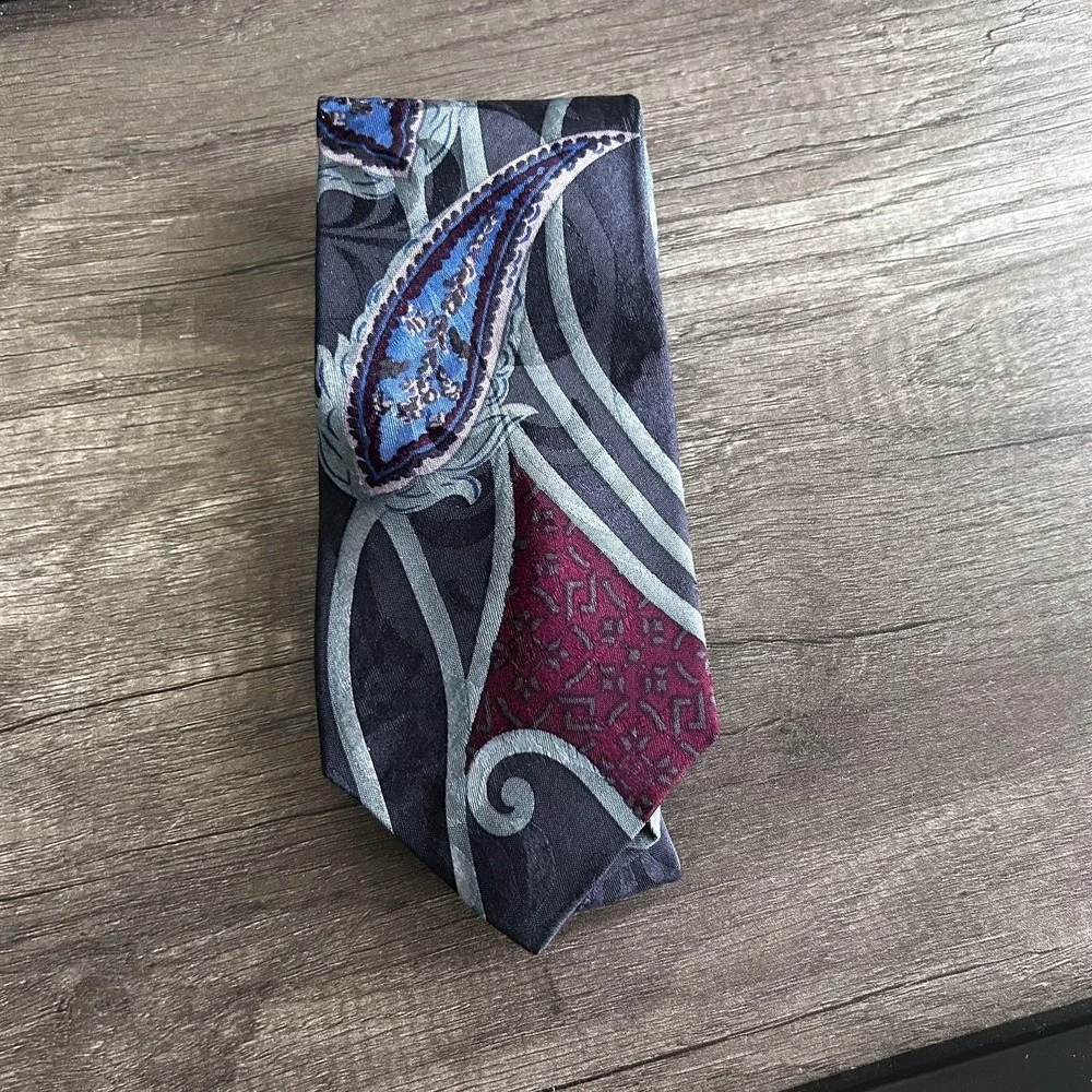 Countess Mara Tie Mens Classic Paisley Silk Navy‎ Blue Red Patterned Necktie 90s